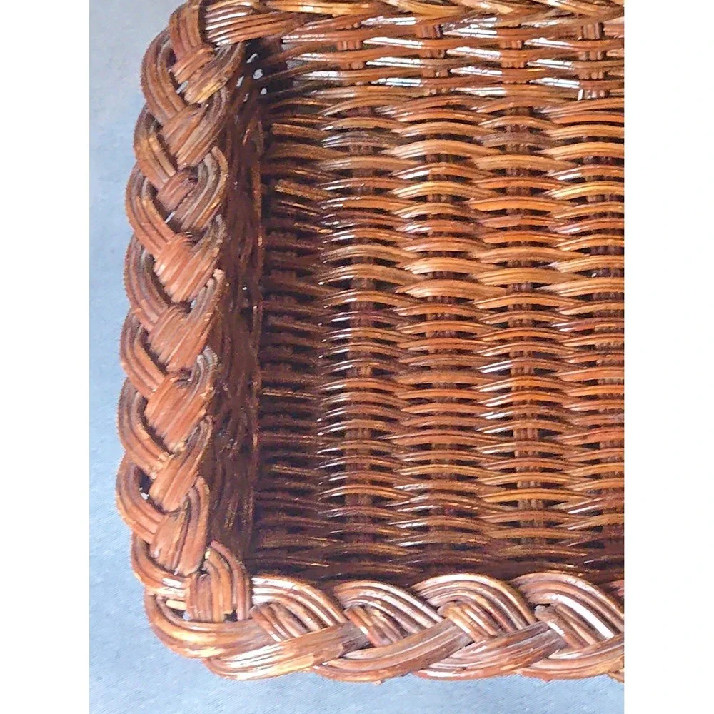 VTG Wicker Serving Tray Rectangular Woven Basket Braided Rim Coffee Table 13x9